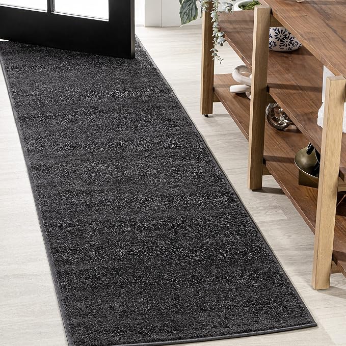 JONATHAN Y Haze Solid Low-Pile Black Runner Rug 2x10, Coastal,Bohemian,Minimalist,Classic, Easy-Cleaning for Living Room,Bedroom,Kitchen,Pet Friendly,Non-Shedding (SEU100I-210)