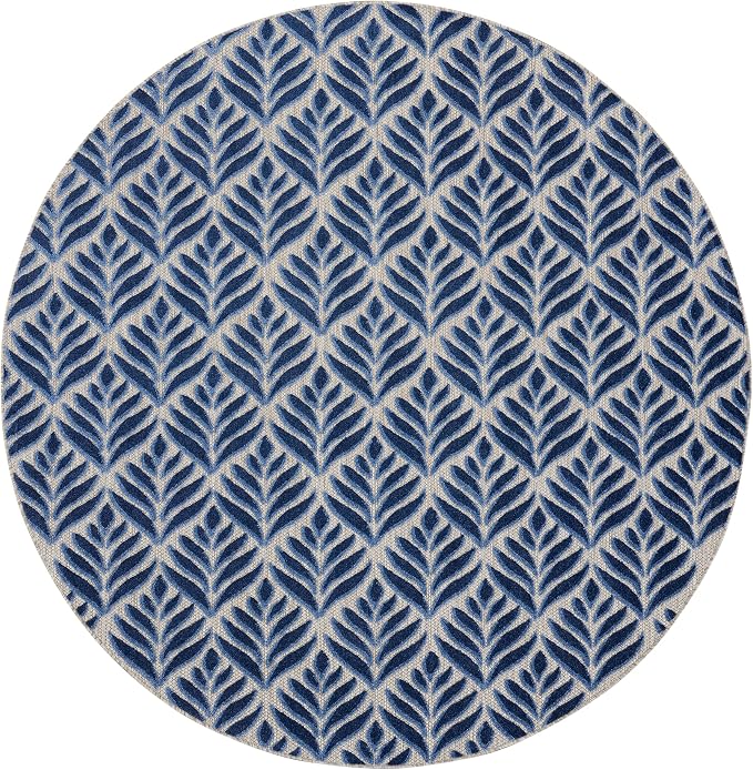 Nourison Home Aloha Blue 7'10" x Round Area Rug - Easy Clean, Non Shedding, Bed Room, Living Room, Dining Room, Kitchen (8' x Round)
