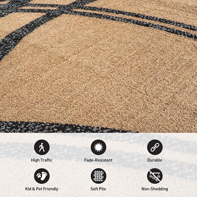 Rugshop Wavy Circles Modern Non-Shedding Area Rug Jute 7'10" x 10'2" | Rectangular, Size 7'10" x 10'2", Living Room, Bedroom, Dining Room, Home Office, Kitchen, Entryway, Hallway, Nursery, Bedside