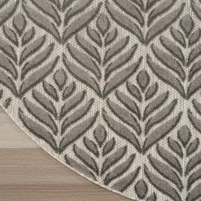 Nourison Home Aloha Charcoal 7'10" x Round Area Rug - Easy Clean, Non Shedding, Bed Room, Living Room, Dining Room, Kitchen (8' x Round)
