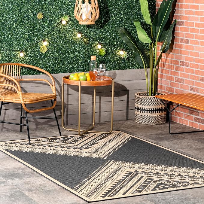 Nuloom Outdoor Performance Collection Landry Charcoal/Ivory, 4' x 6', Soft, High Traffic, Stain Resistant, Easy Clean, Durable Area Rug for Indoor/Outdoor Patio, Deck, Porch, Garden, Courtyard