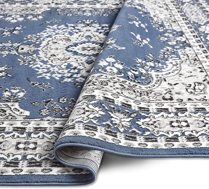 Home Dynamix Premium Sakarya Traditional Medallion Border Area Rug, Midnight Blue, 3'7"x5'2" Rectangle