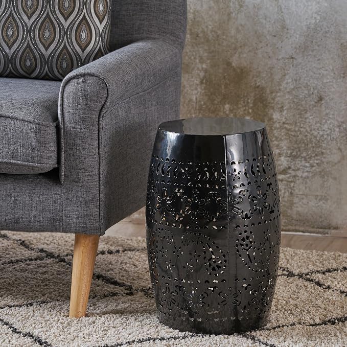 Christopher Knight Home Apollos Indoor Lace Cut Iron Accent Table, Black