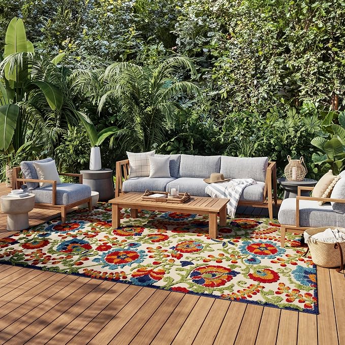 Nourison Home Aloha Multicolor 7' x 10' Area Rug - Easy Clean, Non Shedding, Bed Room, Living Room, Dining Room, Kitchen (7' x 10')