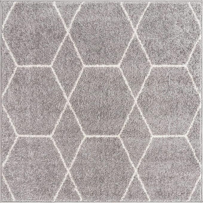 Unique Loom Trellis Frieze Collection Area Rug - Geometric (3' Square, Light Gray/ Ivory)