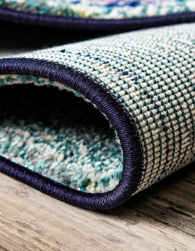 Unique Loom Chromatic Collection Modern Colorful & Vibrant Abstract Area Rug For Any Home Décor (8' 0 x 8' 0 Round, Multi/ Light Blue)