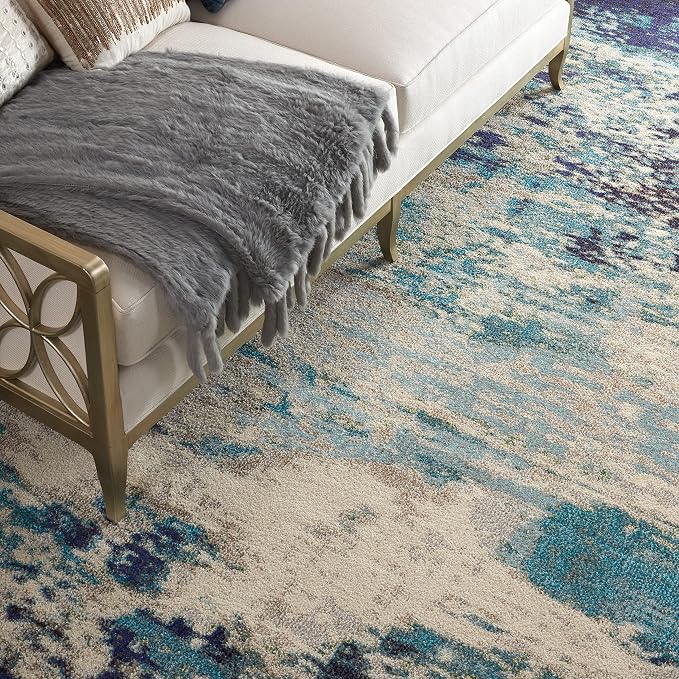 Nourison Home Celestial Modern Abstract Ivory/Teal Blue 10' x 14' Area Rug, Easy Clean, Non Shedding, Bed Room, Living Room, Dining Room, Kitchen (10x14)