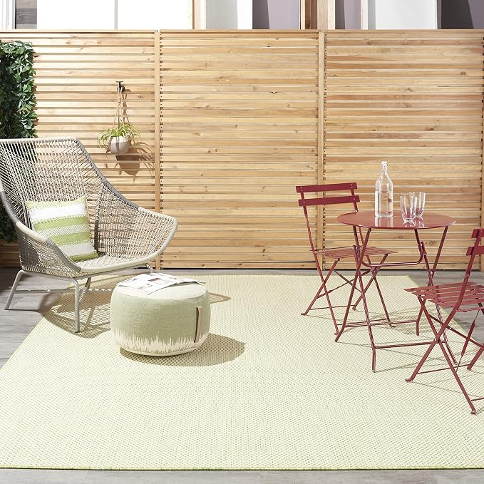 Nourison Home Courtyard Ivory Green 9' x 12' Area Rug - Easy Clean, Non Shedding, Bed Room, Living Room, Dining Room, Kitchen (9' x 12')