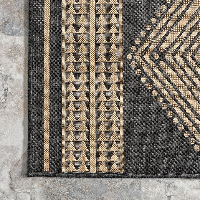 Nuloom Ranya Dark Grey/Ivory, 2' x 3', Tribal Geometric, Soft and Cozy, High Traffic, Stain Resistant, Easy Clean, Durable Area Rug for Indoor/Outdoor Patio, Deck, Porch, Garden, Courtyard