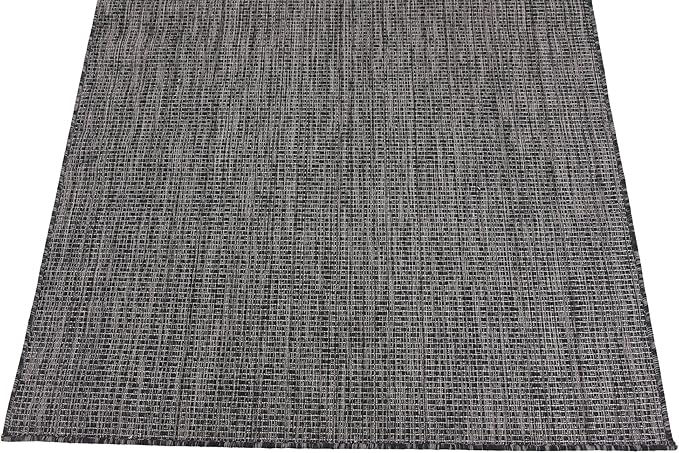 Unique Loom Collection Casual Transitional Solid Heathered Indoor/Outdoor Flatweave Area Rug (4' 1" x 6' 1" Rectangle, Black/Ivory)