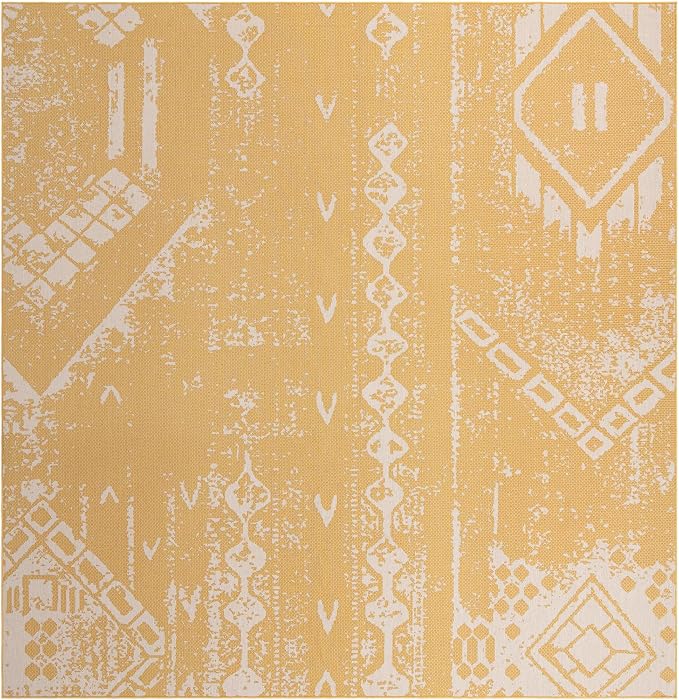 Unique Loom Outdoor Bohemian Collection Area Rug - Anthro (13' Square, Yellow/ Ivory)