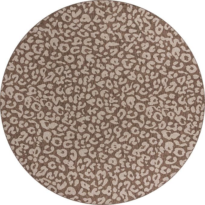 Unique Loom Outdoor Safari Collection Area Rug - Leopard (13' Round, Brown/ Light Brown)