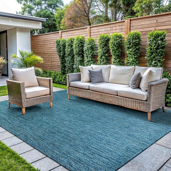 CAMILSON Outdoor Rug 10x14 Modern Area Rugs for Large Indoor and Outdoor Patios and Porches - Waterproof, Washable, Non-Shedding, Easy-to-Clean Outside Carpet (10 x 14, Solid - Aqua)