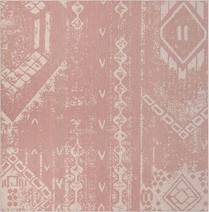 Unique Loom Outdoor Bohemian Collection Area Rug - Anthro (13' Square, Pink/ Ivory)