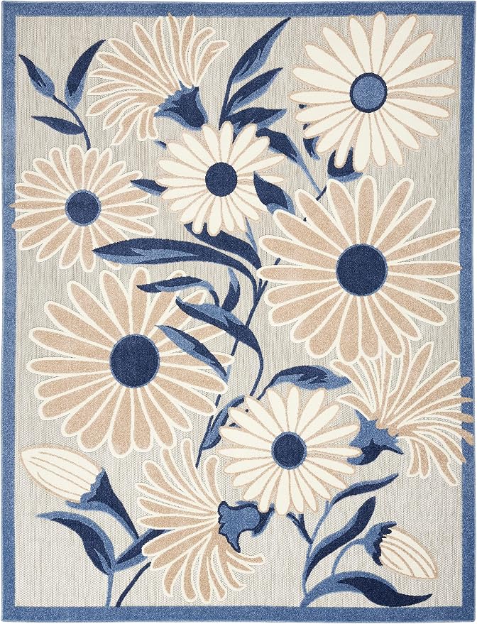 Nourison Home Aloha Blue Grey 3'6" x 5'6" Area Rug - Easy Clean, Non Shedding, Bed Room, Living Room, Dining Room, Kitchen (4' x 6')