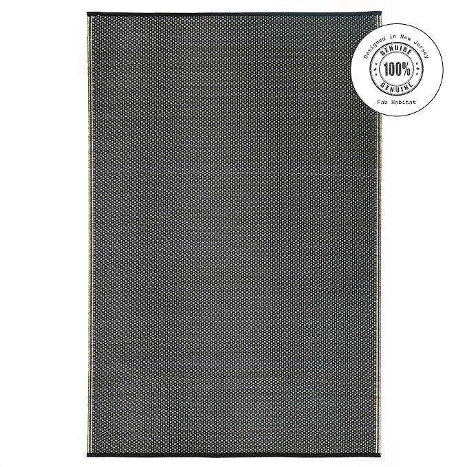 Fab Habitat Outdoor Rug - Waterproof, Fade Resistant, Crease-Free - Premium Recycled Plastic - Striped - Porch, Deck, Balcony, Mudroom, Laundry Room, Patio - Cancun Shadow - Sand & Black - 3 x 5 ft
