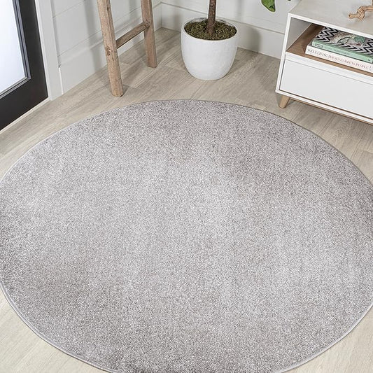 JONATHAN Y Haze Solid Low-Pile Light Gray 4' Round Indoor Area Rug, Coastal,Bohemian,Minimalist,Classic, Easy-Cleaning for Living Room,Bedroom,Kitchen,Pet Friendly,Non-Shedding (SEU100K-4R)