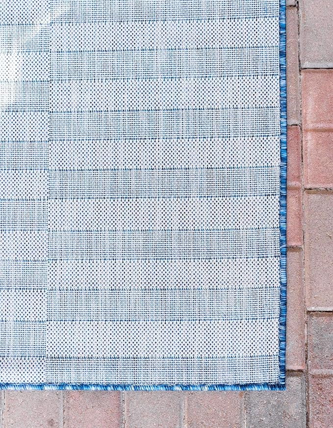Unique Loom Outdoor Striped Collection Area Rug - Striped (5' 1" x 8' Rectangle, Blue/Ivory)