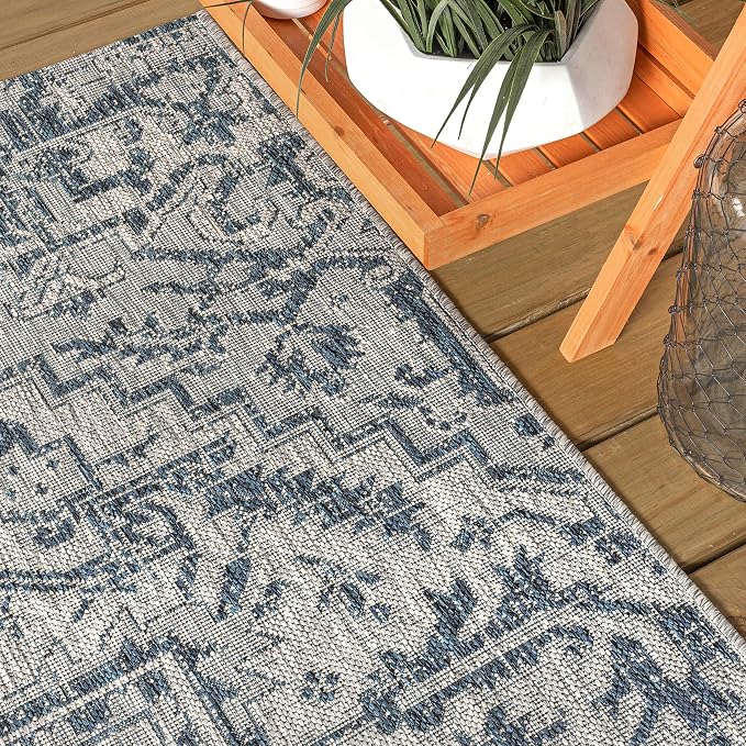 JONATHAN Y Boho Medallion Indoor Outdoor Runner Rug 2X20 Navy/Gray, Estrella Textured Weave for Backyard, Patio, Porch, Easy-Cleaning, High Traffic, Pet-Friendly, Non-Shedding (SMB105B-220)