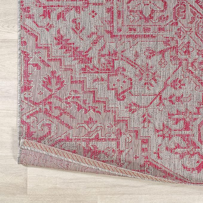 JONATHAN Y Boho Medallion Indoor Outdoor Area Rug 4X6 Light Gray/Fuchsia, Estrella Textured Weave for Backyard, Patio, Porch, Easy-Cleaning, High Traffic, Pet-Friendly, Non-Shedding (SMB105F-4)