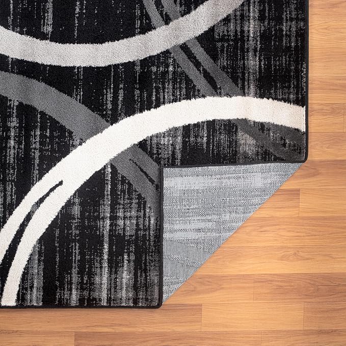 Rugshop Wavy Circles Modern Non-Shedding Area Rug Black 10' x 14' | High Traffic,Fade Resistant, Living Room, Bedroom, Dining Room, Large Areas,Basement,Open Spaces,Kitchen,Oversized Area Rug