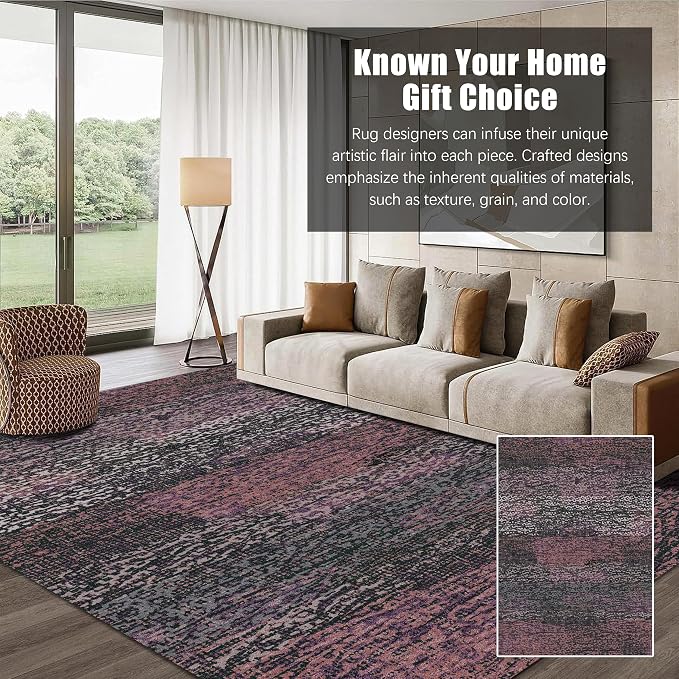 Washable Area Rug - 1/6 Thick - Stain & Water Resistant Non-Slip - Resistant Rug for Living Room, Bedroom, Nursery, Pet & Child Friendly, Vintage Charm Area Rugs (Burgundy, 9' x 12')