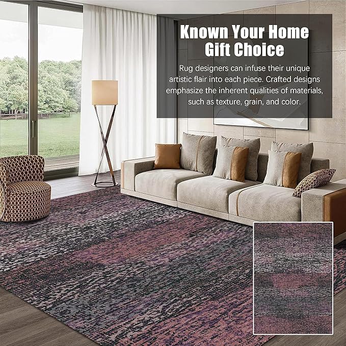 Washable Area Rug - 1/6 Thick - Stain & Water Resistant Non-Slip - Resistant Rug for Living Room, Bedroom, Nursery, Pet & Child Friendly, Vintage Charm Area Rugs (Burgundy, 8' x 10')