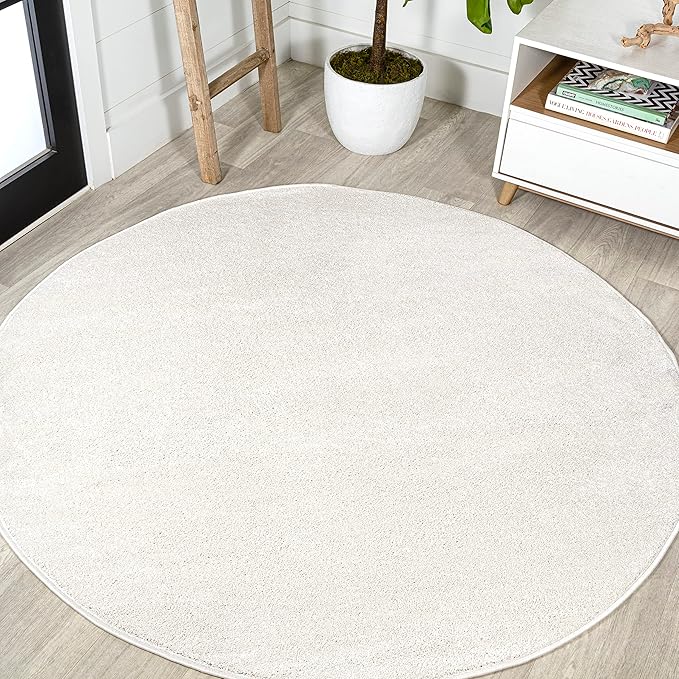 JONATHAN Y Haze Solid Low-Pile Cream 8' Round Indoor Area Rug, Coastal,Bohemian,Minimalist,Classic, Easy-Cleaning for Living Room,Bedroom,Kitchen,Pet Friendly,Non-Shedding (SEU100T-8R)