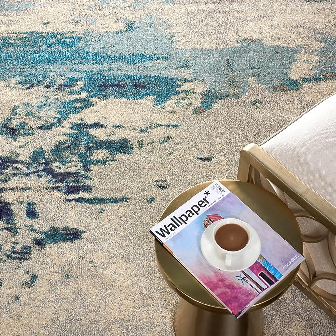 Nourison Home Celestial Modern Abstract Ivory/Teal Blue 10' x 14' Area Rug, Easy Clean, Non Shedding, Bed Room, Living Room, Dining Room, Kitchen (10x14)