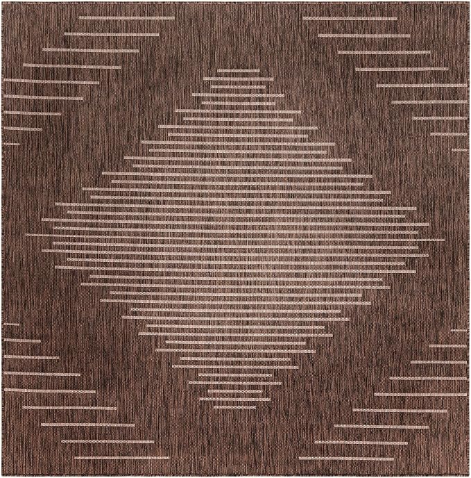 Unique Loom Outdoor Modern Collection Area Rug - Tambor (7' 1" Square, Brown/ Ivory)