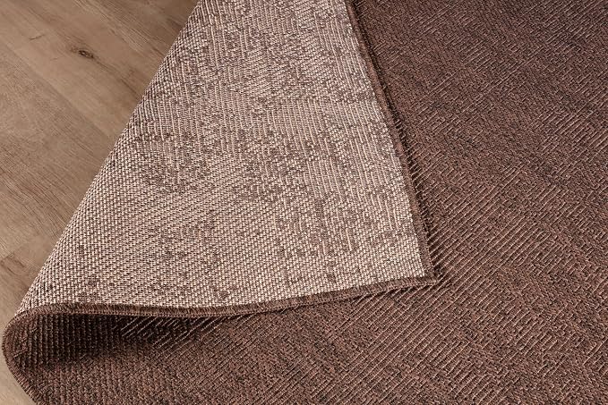 CAMILSON Easy Jute Rug 4x6, Indoor Outdoor Brown Color Fiber Area Rugs for Living Room Patio and Kitchen Rug, Solid Boho Woven Design, Easy-Cleaning, Washable Outside Carpet Alfombras (4 x 4)