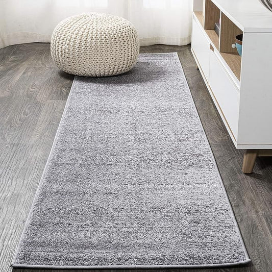 JONATHAN Y Haze Solid Low-Pile Gray Runner Rug 2x10, Coastal,Bohemian,Minimalist,Classic, Easy-Cleaning for Living Room,Bedroom,Kitchen,Pet Friendly,Non-Shedding (SEU100A-210)