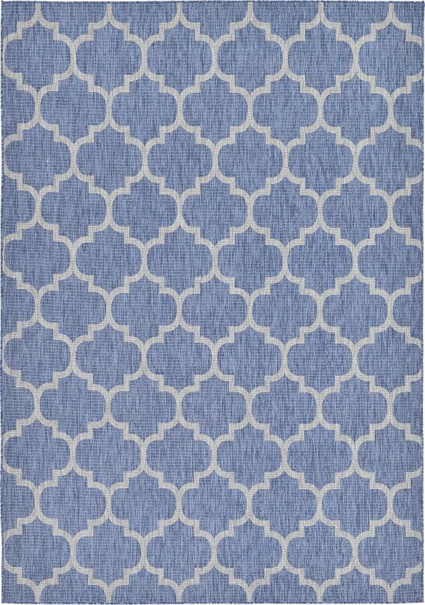 Unique Loom Outdoor Trellis Collection Area Rug (7' 10" x 11' 4" Rectangle, Navy Blue/ Ivory)