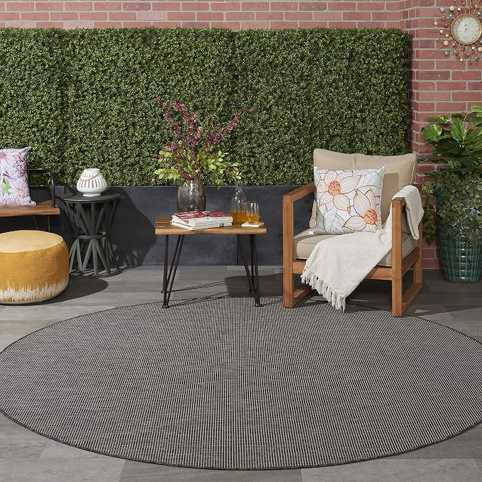 Nourison Home Positano Charcoal 8' x Round Area Rug - Easy Clean, Non Shedding, Bed Room, Living Room, Dining Room, Kitchen (8' x Round)