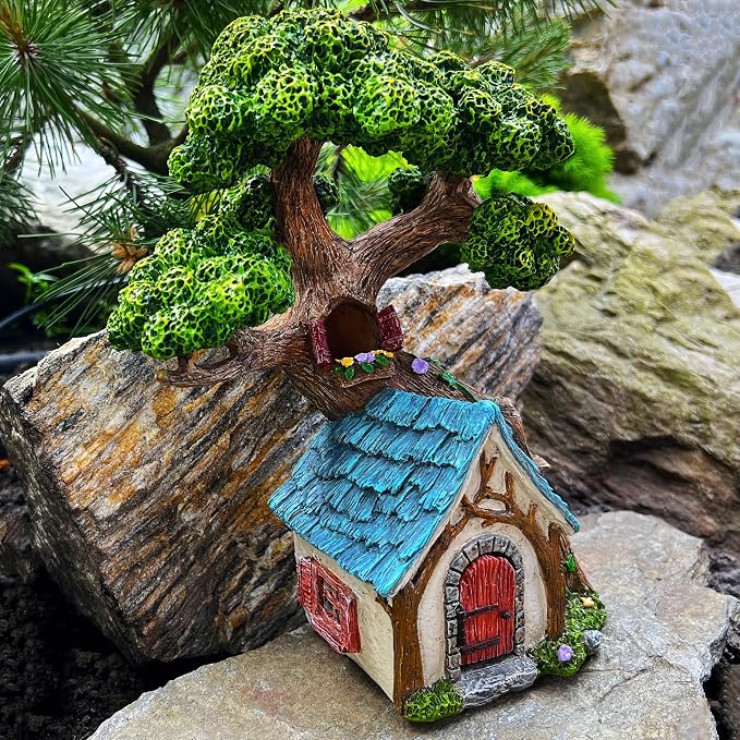 Mood Lab Fairy Garden Figurines - Tree House (8.5" H) - Miniature Decorative House - Outdoor & Indoor Garden Decor