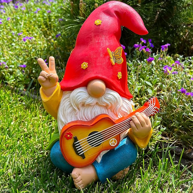 Mood Lab Garden Gnome 9.25 Inch Tall - Funny Hippie Gnome Figurine - Lawn Statue for Outdoor or House Decor