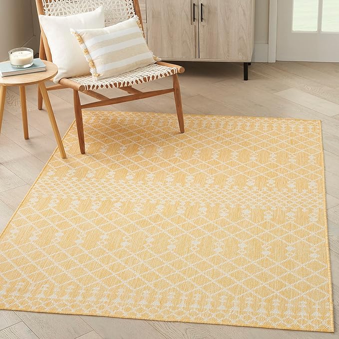 Nourison Home Positano Yellow 5' x 7' Area Rug - Easy Clean, Non Shedding, Bed Room, Living Room, Dining Room, Kitchen (5' x 7')