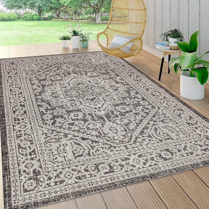 JONATHAN Y Medallion Weave Indoor Outdoor Area Rug 3X5 Gray/Black, Sinjuri Textured for Backyard, Patio, Porch, Easy-Cleaning, High Traffic, Pet-Friendly, Non-Shedding (SMB101D-3)