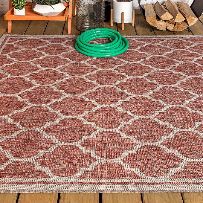 JONATHAN Y Moroccan Trellis Indoor Outdoor Area Rug 5X8 Red/Beige, Trebol Textured Weave for Backyard, Patio, Porch, Easy-Cleaning, High Traffic, Pet-Friendly, Non-Shedding (SMB109C-5)