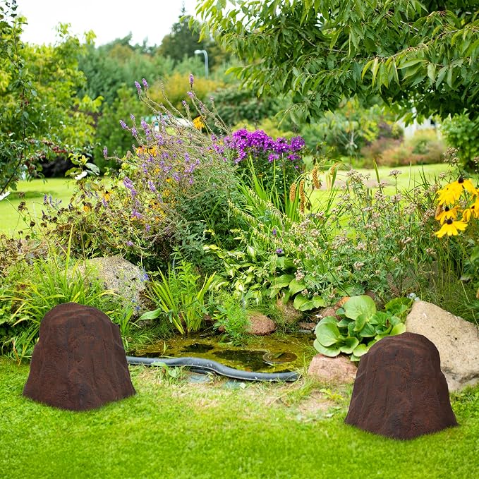 Sunnydaze 21.5” H Large Faux Landscape Rock Cover - Lightweight Polyresin Fake Rock Well Pump Cover for Outside – Realistic Natural Texture – Brown – Set of 2