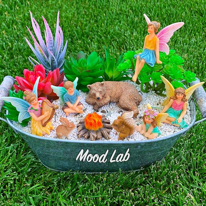 Mood Lab Fairy Garden Figurines - Camping Set (9 pcs) - Miniature Decorative Statues & Accessories - Outdoor & Indoor Garden Decor