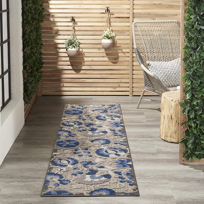 Nourison Home Aloha Natural Blue 2'3" x 8' Area Rug - Easy Clean, Non Shedding, Bed Room, Living Room, Dining Room, Kitchen (8' Runner)