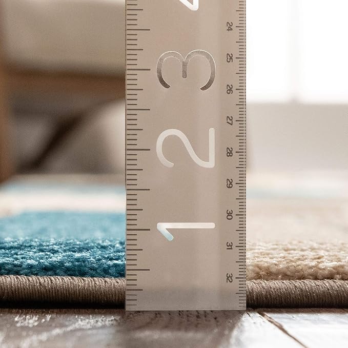 Well Woven Ruby Geometric 2x7 Runner Blue & Grey Vibrant Modern Contemporary Hand Carved Sunburst Design Perfect for Hallways & Entryways Plush Easy-Care Easy-to-Clean