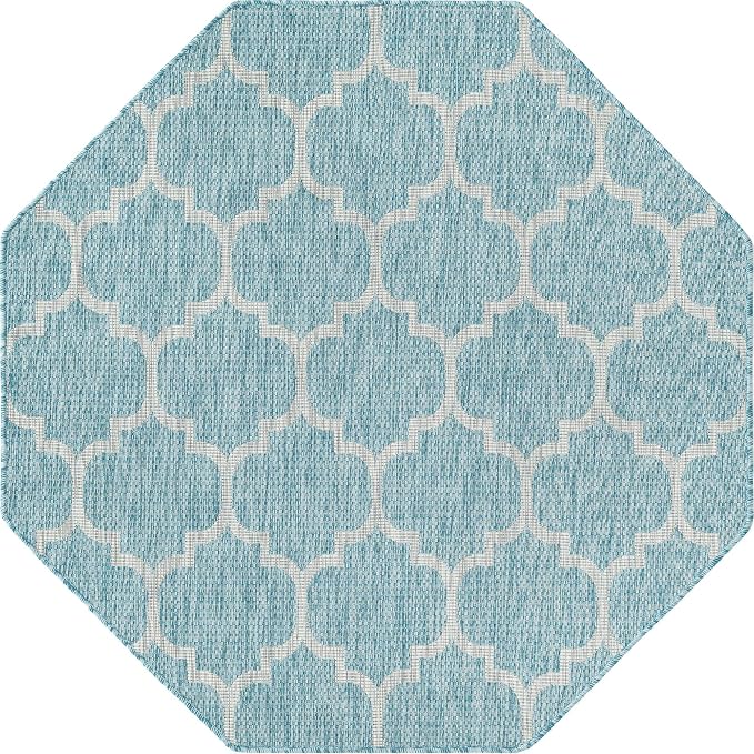 Unique Loom Outdoor Trellis Collection Area Rug - Trellis (Octagon 5' 0" x 5' 0", Aquamarine/ Gray)