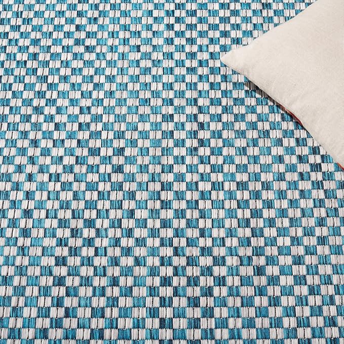 SAFAVIEH Courtyard Collection CY8653 Indoor/ Outside Easy scrubbing Patio Backyard Mudroom Runner-Mat, 2' 3' x 18' Turquoise / Light Grey