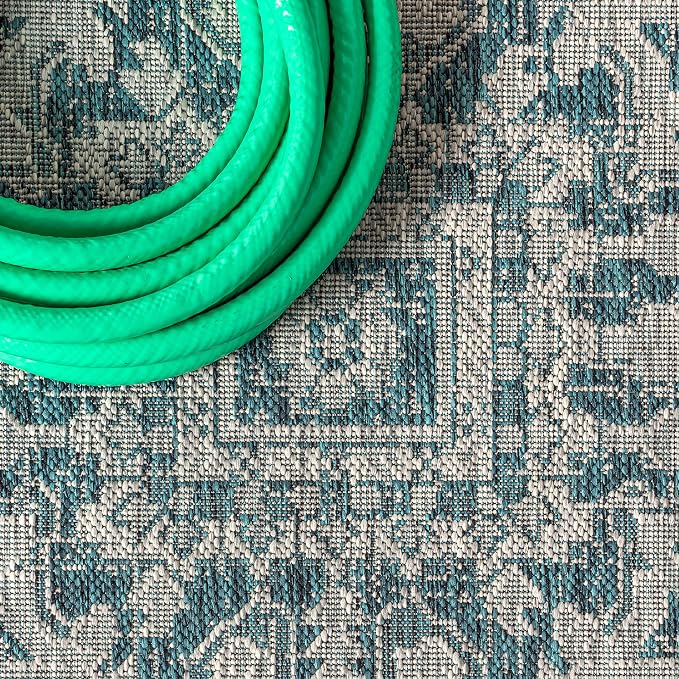 JONATHAN Y Boho Medallion Indoor Outdoor Runner Rug 2X10 Teal/Gray, Estrella Textured Weave for Backyard, Patio, Porch, Easy-Cleaning, High Traffic, Pet-Friendly, Non-Shedding (SMB105C-210)