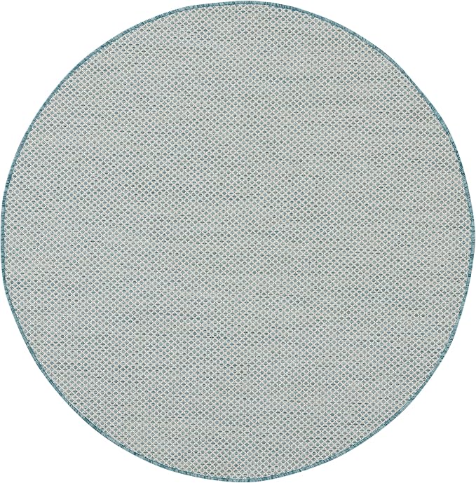 Nourison Home Courtyard Ivory Aqua 4' x Round Area Rug - Easy Clean, Non Shedding, Bed Room, Living Room, Dining Room, Kitchen (4' x Round)