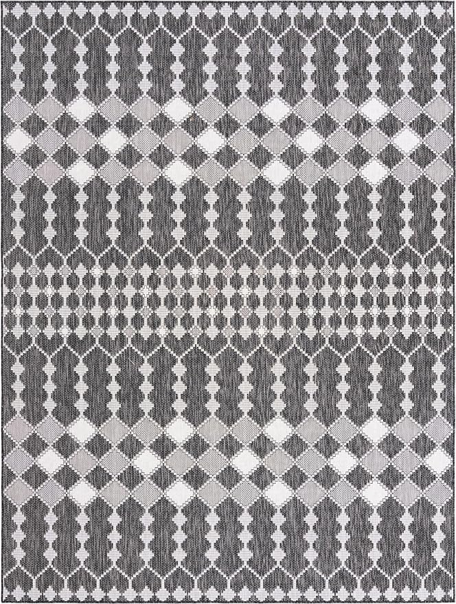 Unique Loom Outdoor Trellis Collection Area Rug - Traliccio (9' x 12' 2" Rectangle, Charcoal/ Ivory)