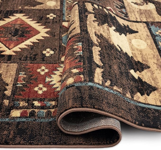 Home Dynamix Buffalo Bear Area Rug, 1'10"x6'10", Brown/ Red, Rectangular