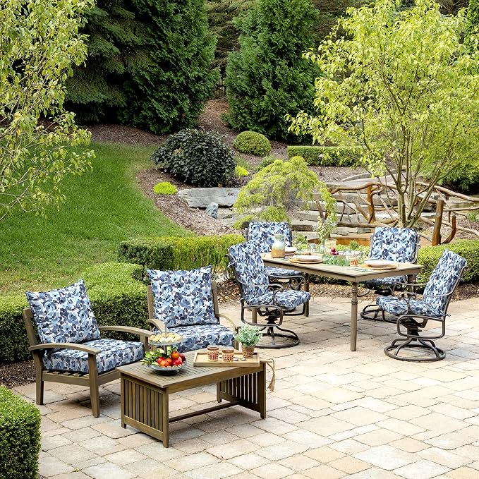 Arden Patio Dining Outdoor Chair Cushions, 20x44, Rain-Proof Seat Pad, Fade-Resistant Outdoor Cushion Blue Garden Floral